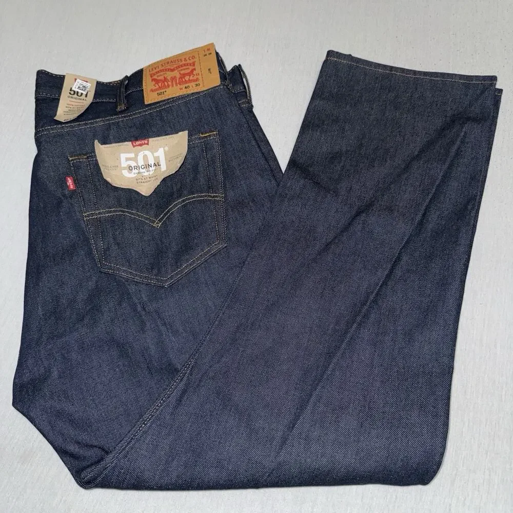 NEW Levi's 501 Original Shrink to Fit Jeans Blue Button Fly Straight Mens 40x30